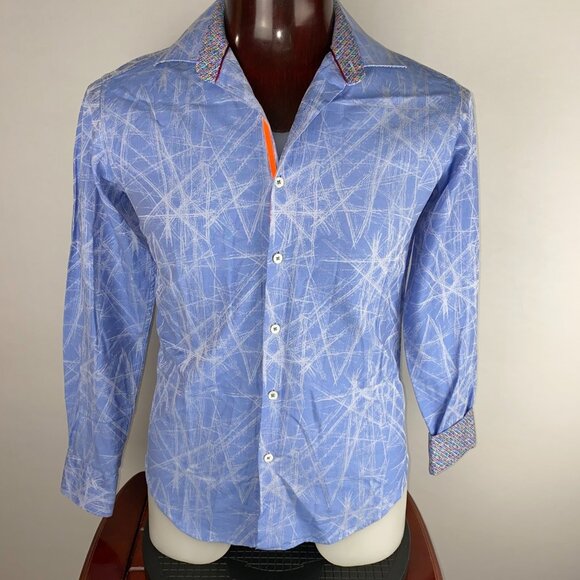 Bugatchi Shirt Mens Shaped Fit Scratchy Abstract Print Flip Cuff Cover S Work - Picture 1 of 10